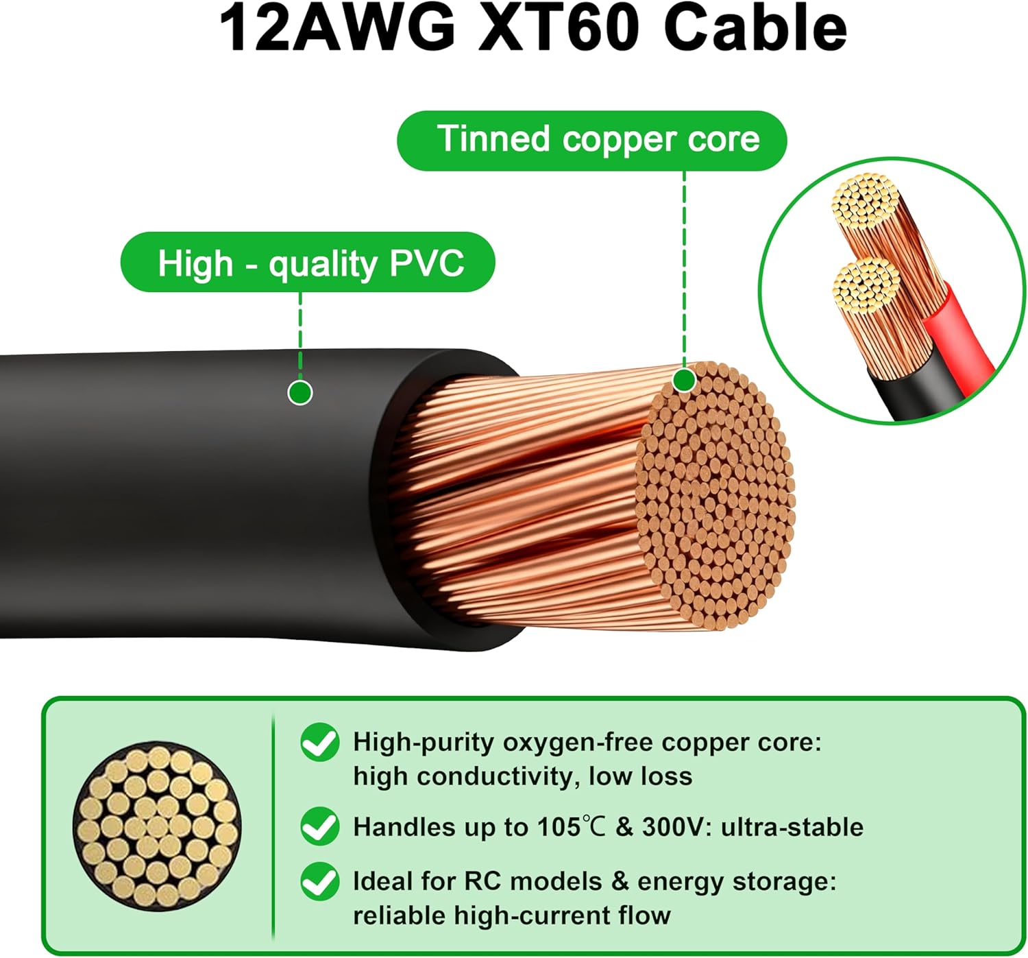 Кабель JMUYTOP 3FT 12AWG XT60  – обзор и цена Drone Battery Adapter